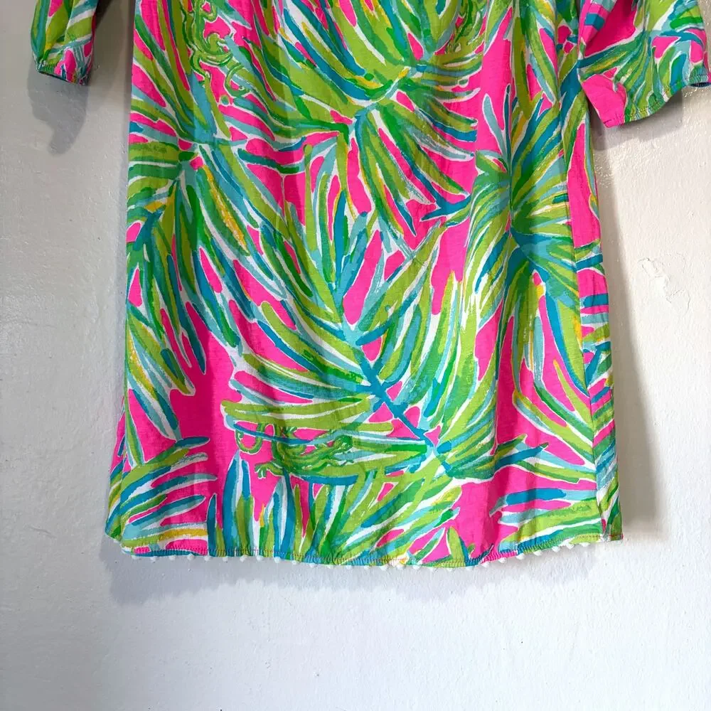 LILLY PULITZER Enna Off Shoulder Girl Mini Dress in Tiki Pink Royal Lime Size XL